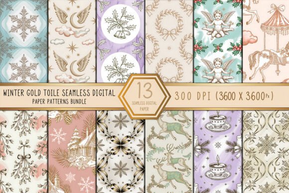Download Winter Gold Toile Seamless Digital Paper - Winter Collection