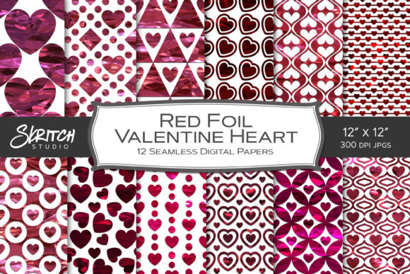 Download Red Foil Valentine Hearts Digital Paper - Hearts digital paper Collection