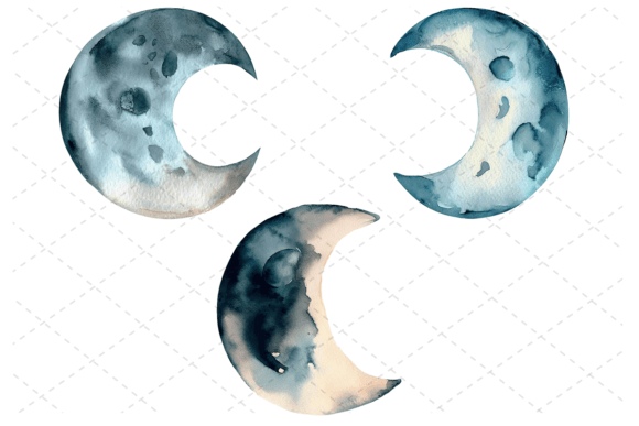 Download 3 Watercolor Moon Lunar Phases Bundle - Watercolor moon Collection