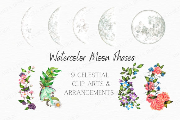 Download Watercolor Moon Phases, Moon Clipart - Watercolor moon Collection