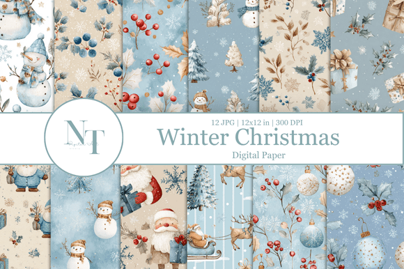 Download Winter Christmas Digital Paper Pack - Winter Collection