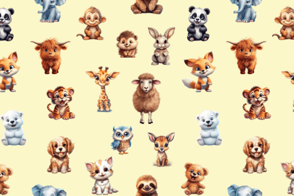 Download Colorful Baby Animal Seamless Pattern - Animal Collection