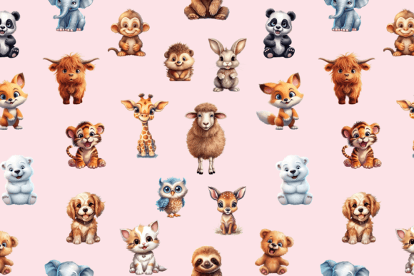 Download Colorful Baby Animal Seamless Pattern - Animal Collection