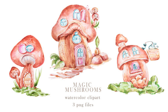 Download Watercolor Magic Mushroom House Clipart. - Premium Resources