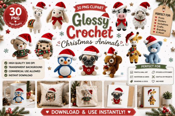 Download 30 Glossy Crochet Christmas Animals - Animal Collection