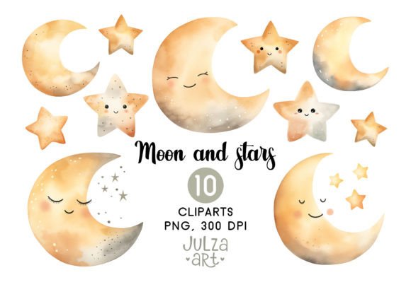 Download Watercolor Moon and Star Clipart - Watercolor moon Collection