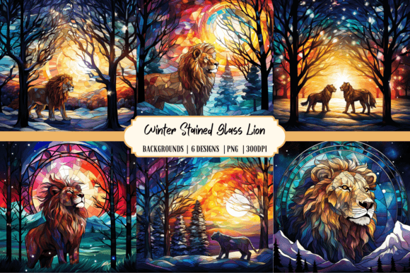 Download Stained Glass Lion in Winter Background - Winter Collection