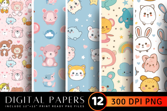 Download Kawaii Baby Animal Digital Paper Backgro - Animal Collection