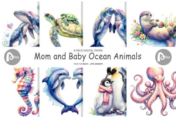 Download Watercolor Baby Sea Animal Digital Paper - Animal Collection