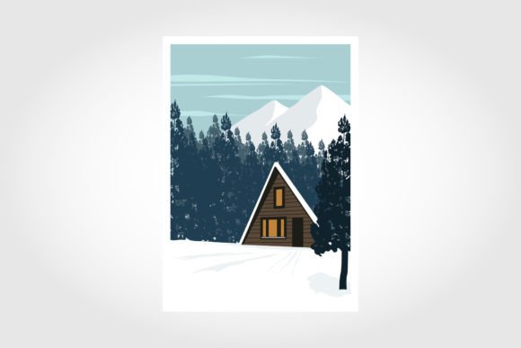 Download Vector Winter Template with Cottage - Winter Collection