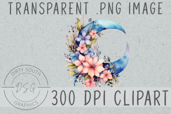 Download Floral Watercolor Moon Clip Art - Watercolor moon Collection