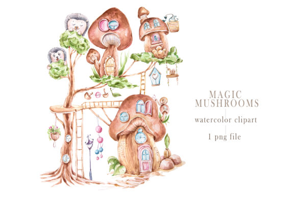 Download Watercolor Magic Mushroom House Clipart. - Mushroom house Collection
