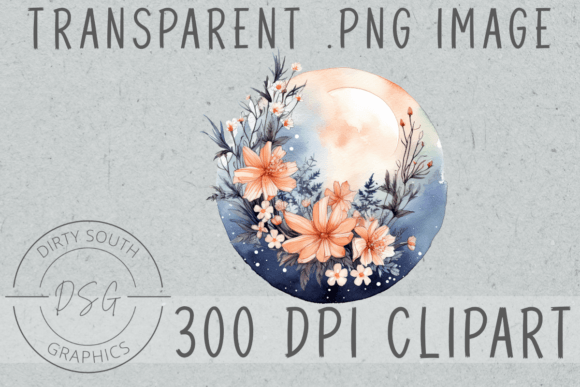 Download Floral Watercolor Moon Clip Art - Watercolor moon Collection
