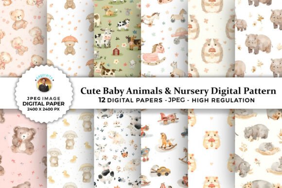 Download Cute Baby Animal &amp; Nursery Digital Paper - Animal Collection