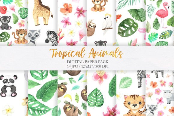 Download Watercolor Tropical Animal Digital Paper - Animal Collection