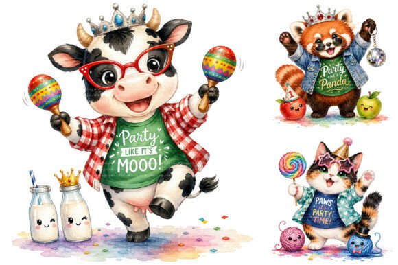 Download Watercolor Party Animals Clipart Bundle - Animal Collection