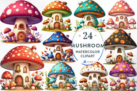 Download Mushroom House Watercolor Clipart - Mushroom house Collection
