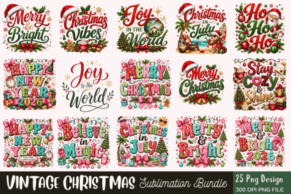 Download Vintage Christmas Sublimation PNG Bundle - Sublimation png Collection