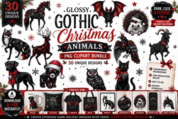 Download Glossy Gothic Christmas Animals Clipart - Animal Collection