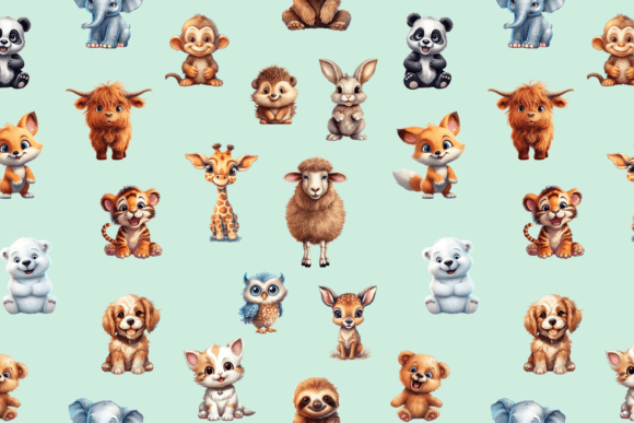 Download Colorful Baby Animal Seamless Pattern - Animal Collection