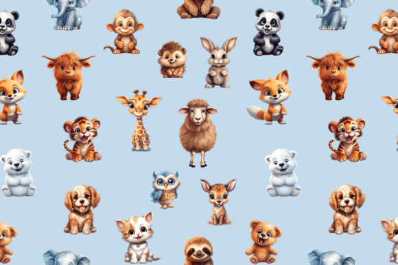 Download Colorful Baby Animal Seamless Pattern - Animal Collection