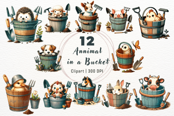 Download Cute Animal in a Bucket Clipart - Animal Collection