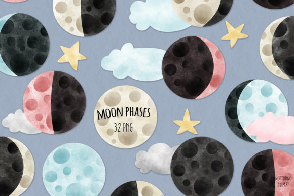 Download Watercolor Moon Phases Clipart - Watercolor moon Collection